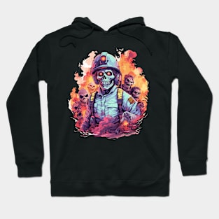 Zombie Firefighter Surrounded by Ghostly Halloween Undead Hoodie